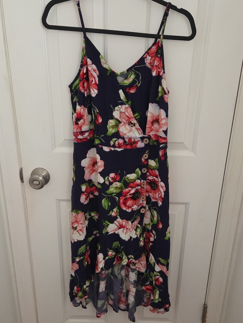 Xhilaration Navy Floral High-Low Spaghetti Strap Dress